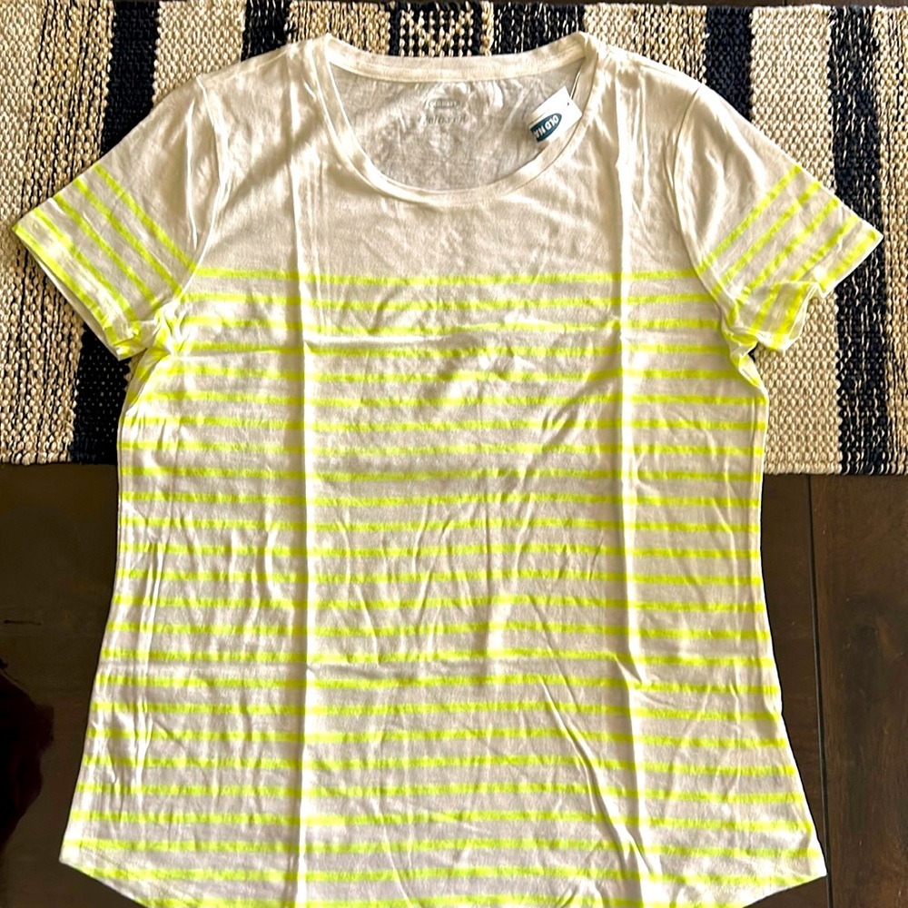 Old Navy Neon Yellow and White Tee M